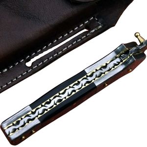Couteau de chasse en acier Damas à lame fixe de qualité supérieure, manche en bois fait main, étui en cuir, couteau utilitaire pour le camping, la randonnée et les voyages en plein air - Product Image 5