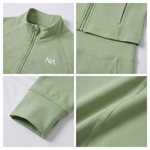 NA 2 Piece Yoga <b>Set</b> Full Length Zipper Front Solid <b>Green</b> Sweat Wicking <b>Gym</b> Wear Women's Sportswear - Product Image 4