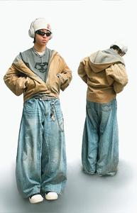 Pantalones Anchos de Mezclilla Lavada para Hombre, Corte Holgado, Cintura Media, Estilo Hip Hop, Tela de Algodón, para Otoño - Product Image 2