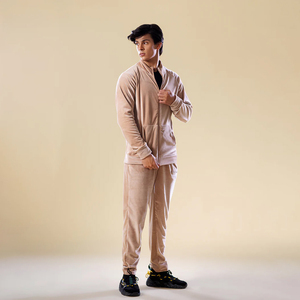 Veste à capuche zippée en polaire beige pour homme, manches et col classiques, coupe régulière, vêtement d'hiver décontracté, 100% coton respirant - Product Image 3