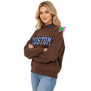 Sudadera de cuello alto personalizada con estampado de invierno y bordado de letras a cuadros, corte holgado y extragrande - Product Image 1