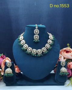 Geometric Square Shape Motif Crystal Beaded Fringe Necklace <b>Set</b> Wth Jhumka & Tika Festive Wear Antique Gold Plated <b>Jewellery</b> <b>Set</b> - Product Image 3