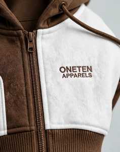 ONETEN APPARELS <b>Men</b> <b>White</b> Brown Color Block Waterproof Acid Wash Tracksuit Hooded Zipper Full Sleeve Casual <b>Joggers</b> Sweatshirt - Product Image 5
