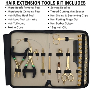 Kit d'outils professionnels pour extensions capillaires : Pince de pose pour micro-anneaux, Enfile-fils, Peigne à queue de rat, Ciseaux de barbier - Product Image 2