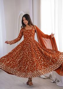 Women's Fancy Design Anarkali Elegant Embroidered Sequence Three Piece Gown-Pant Dupatta Set Party Reversible Quick Dry Wrinkle - Product Image 2