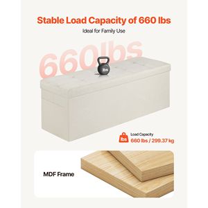 Panca Contenitore Pieghevole in Lino con Capacità di 300 kg, Panca da Fondo Letto con Borse Laterali per Armadietti del Soggiorno - Product Image 6