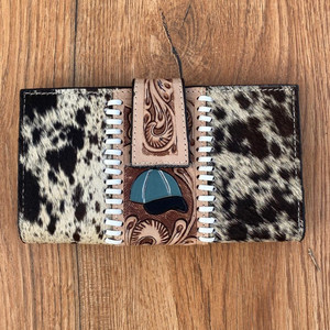 New Designer Clutch Cowhide Fur Leather Hand Tooled Carving Wallet <b>Phone</b> Case Stylish Wallet Multi Uses Wallets - Product Image 2