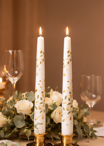 Bougie décorative blanche conique avec motif feuille dorée et verte, décoration moderne et colorée pour la maison (lot de 4) - Product Image 4