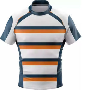 Camiseta de Rugby a Rayas para Hombre, Manga Corta, Cuello Redondo, Absorbe la Humedad, Ajustada, de Poliéster, para Todas las Temporadas - Product Image 1