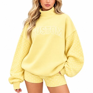 Women Mock Neck <b>Short</b> <b>Set</b> Oversized Pullover Sweatshirt Matching <b>Short</b> Soft Casual Design Modern Everyday Style - Product Image 2