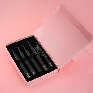 Pinzas de punta de volumen fino negro Pinzas de extensión de pestañas de acero inoxidable 45 75 90 grados Pinzas de aislamiento de pestañas Punta de fibra - Product Image 1