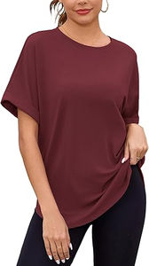 Camisetas de Manga Corta para Mujer, Color Rojo Oscuro, Corte Holgado, Cuello Redondo, con Logotipo Personalizado, Estilo Casual de Verano - Product Image 2