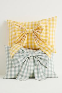 Yellow And Mint <b>Gingham</b> Check Bow <b>Cushion</b> Covers Cotton Pillows Decorative Throw Pillows For Home Bedroom Living Room - Product Image 2