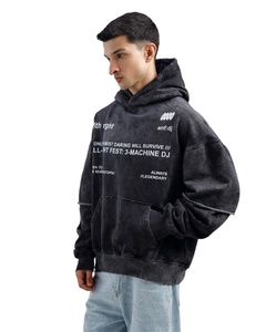 2025 Vintage acide lavage pull sweat bas quantité minimale de commande surdimensionné à capuche strass 100% coton polaire pour hommes Streetwear hiver - Product Image 3
