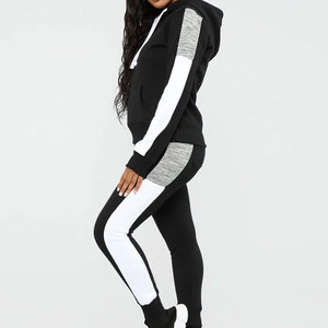 Women <b>Hooded</b> Tracksuit Set Solid Color Sweatshirt Pants Casual Jogging Suit Full Sleeve Drawstring Design Spandex Cotton Fabric - Product Image 4