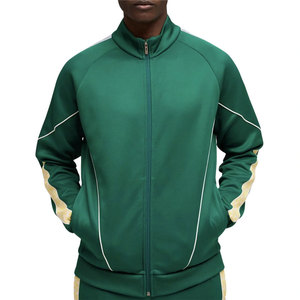 Chaqueta Deportiva Verde para Hombre con Cierre, Manga Raglán, Color Sólido, Transpirable, Tejida, Corte Regular, Cuello Alto, para Otoño - Product Image 1