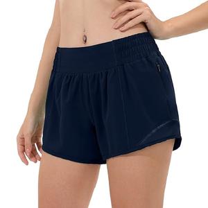 Pantalones calientes de cintura media para mujer hechos a medida 100% poliéster Color azul marino Mejor precio de fábrica Deportes Fitness Yoga Shorts de Bangladesh - Product Image 1