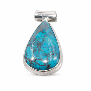 Colgante de Crisocola Azul, Plata de Ley 925, Collar de Piedras Preciosas en Forma de Lágrima Hecho a Mano, Joyería para Mujer, Chapado en Oro Rosa y Oro Amarillo - Product Image 1