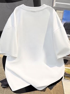 เสื้อยืดโอเวอร์ไซส์สีขาวสำหรับผู้ชาย พิมพ์ลาย Meow หรูหรา ทรงไหล่ตก ผ้าหนา 200 กรัม ผ้าฝ้าย 100% คอเต่า ไซส์พลัส - Product Image 2