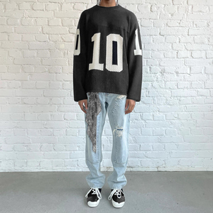 เสื้อสเวตเตอร์ไหมพรมทรงโอเวอร์ไซส์สำหรับผู้ชาย คอกลม พิมพ์ลายหมายเลข 10 ระบายอากาศได้ดี ผลิตจากอะคริลิก เหมาะสำหรับใส่ในฤดูใบไม้ร่วง แขนเสื้อแบบปกติ - Product Image 4