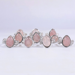 Anillo de Cuarzo Rosa Natural Hecho a Mano, Estilo Boho Vintage, con Baño de Plata 925 y Latón, Joyería para Mujer, Venta al Por Mayor - Product Image 2
