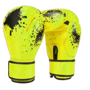 Gants de boxe en cuir PU vert multicolores avec fermeture Velcro à motif goutte de peinture noire pour l'entraînement des adultes - Product Image 3