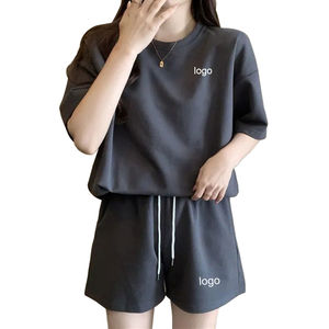 Ensemble court pour femme de haute qualité, coupe classique, brodé, 100 % coton, t-shirt et short, idéal pour la course et le jogging, deux pièces - Product Image 4