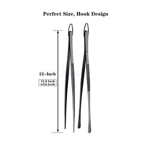Pinzas de cocina profesionales de acero inoxidable con revestimiento gris oscuro, pinzas de precisión para cocina, utensilio de cocina. - Product Image 2
