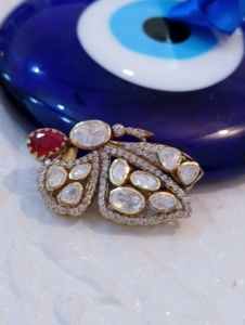 Vintage Gold <b>Tone</b> 925 Silver Amaira Jewels Luxury Peacock Brooch Pear Cut Crystal Rhinestones <b>Red</b> Center Stone Animal Design - Product Image 3