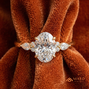 Gold Oval Cut Moissanite Ring Leaf Side <b>Stone</b> Engagement Bridal Jewelry Gift for Women Wedding Ring - Product Image 1