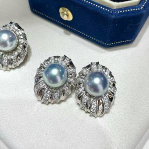 Boucles d'oreilles en perles naturelles 18K de style rétro français pour femmes, luxe léger, couleur grise, design compact et simple - Product Image 2