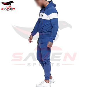 Fitness Gym <b>Men's</b> Blue White Color Blocking Hooded Tracksuit Full Zipper Casual <b>Jogger</b> Set Two Piece Tracksuit Sweatsuit - Product Image 4