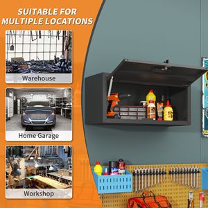 Armoire de rangement d'outils murale en métal robuste, en acier, pour garage et atelier, assemblage requis - Product Image 5