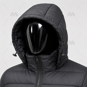 Chaqueta de plumón con capucha negra para hombre, abrigo acolchado cálido de invierno con cremallera, ropa exterior con logotipo personalizado - Product Image 5