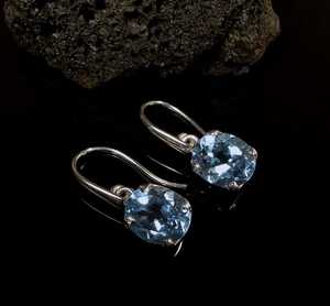 Boucles d'oreilles en topaze bleue naturelle, argent sterling 925, sans nickel, pierres précieuses ovales facettées, bijoux faits à la main pour femmes - Product Image 3