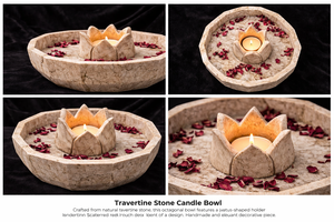 Cuenco de Piedra Travertino para Velas, Hecho a Mano, de Piedra Natural, Decorativo, Portavelas de Loto, Centro de Mesa Moderno, para Cumpleaños y Navidad - Product Image 6