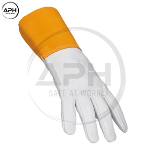 Gants de soudage TIG MIG de qualité supérieure, en cuir résistant à la chaleur blanc et jaune. - Product Image 2