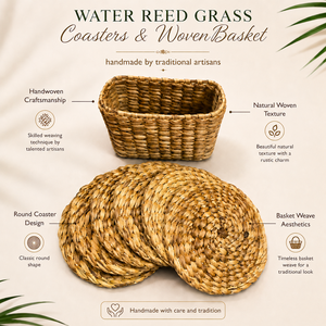 Posavasos de caña de agua tejidos a mano con cesta a juego, juego de decoración natural para mesa del hogar - Product Image 2