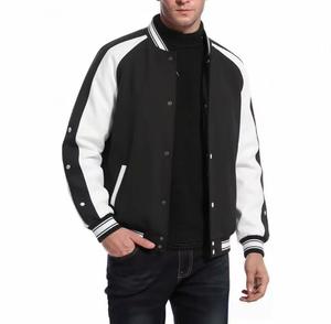 Chaqueta Varsity para Hombre en Blanco y Negro con Bloques de Color, Cierre de Botones, Estilo Casual para Otoño, Corte Regular, Cuello Alto, Transpirable - Product Image 3