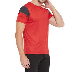 Men's Red Athletic T <b>Shirt</b> Short Sleeve Sportswear Crew Neck Quick Dry Running Gym Training <b>Shirt</b> With Contrast Shoulder Design - Product Image 6
