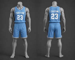 Custom Basketball Uniform Light Blue and Navy Jersey and Shorts Set Professional Breathable Team Sportswear Personalized Match - Product Image 1
