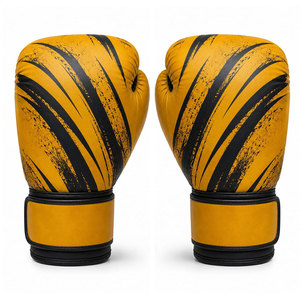 Guantes de boxeo profesionales de cuero con diseño de rayas amarillas y negras, cierre de cordones en la muñeca, para adultos, equipo de entrenamiento de boxeo - Product Image 4