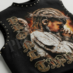 Hip Hop Custom Graphic Printed Sleeveless Tank Top Men Streetwear Washed Cotton Whole Sale High Quality Punk Style Shirts - Product Image 4