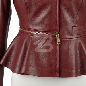 Chaqueta Peplum de Cuero Genuino para Mujer, Logotipo Personalizado, OEM, ODM, Venta al por Mayor, Corte Ajustado, Cierre de Cremallera, Ropa Exterior de Moda - Product Image 2