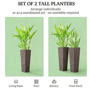 Juego de 2 Macetas y Jardineras de Plástico Marrón para Exteriores, para Jardín y Hogar - Product Image 4