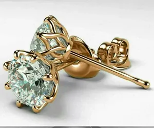 2.00Ct Round Moissanite Solitaire Push <b>Back</b> Stud <b>Earrings</b> 14K Yellow Gold Plated Sterling Silver Women's - Product Image 1