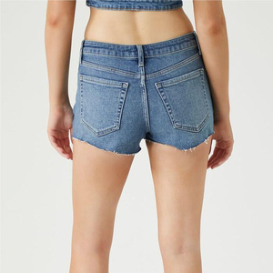Shorts de Mezclilla con Bolsillos Delanteros Inclinados y Corte Acampanado, Shorts de Mezclilla Azules Personalizados para Mujer - Product Image 5