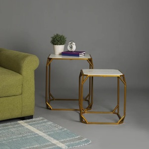 Premium Cast Aluminum Bar <b>Table</b> Set Geometric Frame Design <b>Marble</b> Look Tops Compact <b>Nesting</b> Style Durable Modern Luxury Accent - Product Image 3