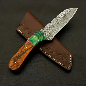 Couteau de survie EDC à lame fixe en acier Damas fait main, manche en Pakka, étui en cuir, idéal pour le camping, la chasse et le bushcraft – Direct Usine - Product Image 5
