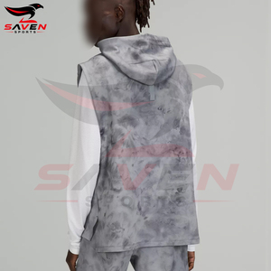 Custom Design <b>Men</b> Tie Dye Drop Shoulder Mineral <b>Wash</b> Gym Streetwear Good Supplier Newest Style Sleeveless Sleeve Hoodies - Product Image 2